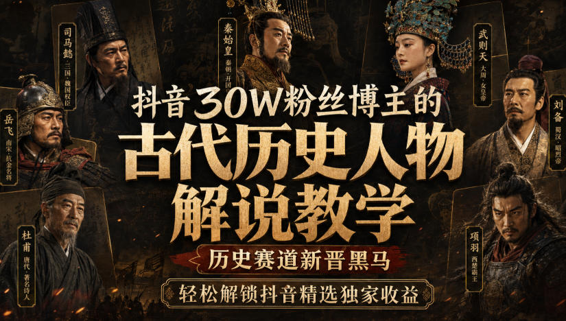 抖音30W粉丝博主的古代历史人物解说教学，历史赛道新晋黑马，轻松解锁抖音精选独家收益 - 福创网