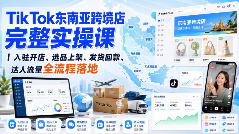 TikTok东南亚跨境店完整实操课｜入驻开店、选品上架、发货回款、达人流量全流程落地 - 福创网