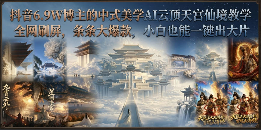 抖音6.9W博主的中式美学AI云顶天宫仙境教学，全网刷屏，条条大爆款，小白也能一键出大片 - 福创网