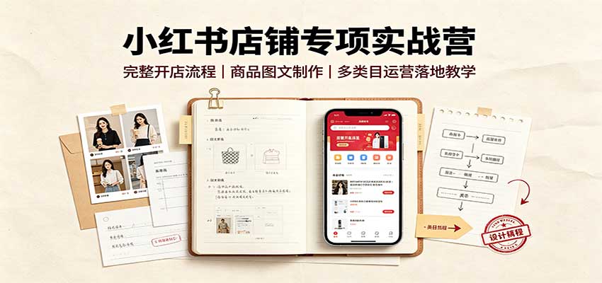 小红书店铺专项实战营：完整开店流程，商品图文制作，多类目运营落地教学 - 福创网