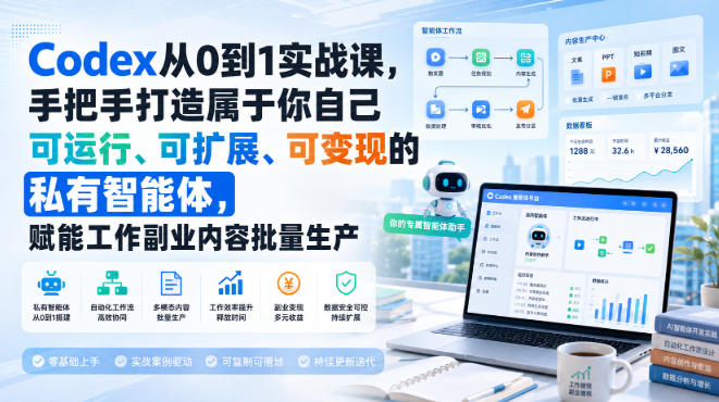Codex从0到1实战课，手把手打造属于你自己可运行、可扩展、可变现的私有智能体，赋能工作副业内容批量生产 - 福创网