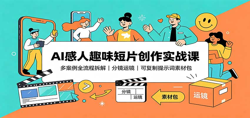 AI感人趣味短片创作实战课：多案例全流程拆解，分镜运镜，可复制提示词素材包 - 福创网
