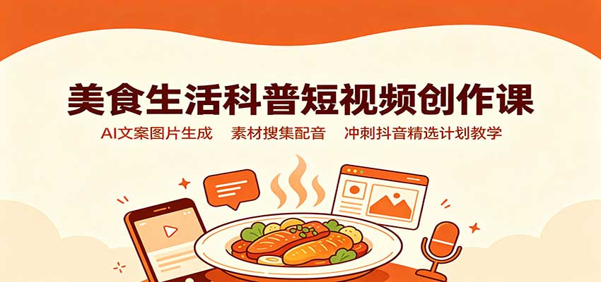 美食生活科普短视频创作课：AI文案图片生成，素材搜集配音，冲刺抖音精选计划教学 - 福创网