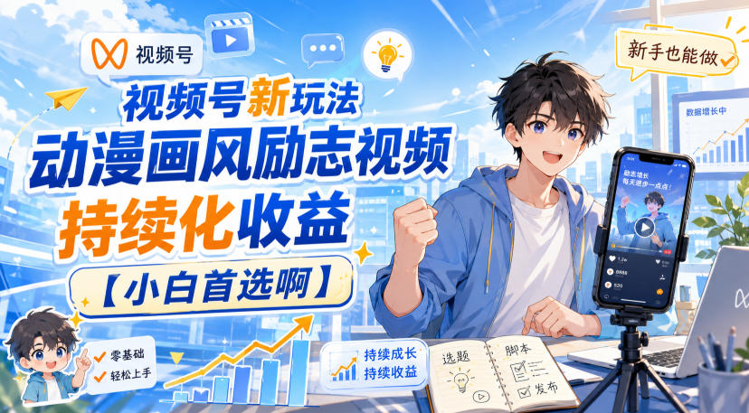 视频号新玩法动漫画风励志视频，持续化收益【小白首选】 - 福创网