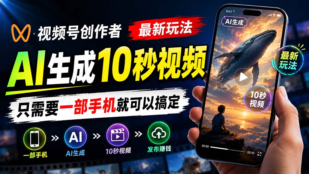 视频号创作者最新玩法，AI生成10秒视频，只需要一部手机就可以搞定 - 福创网