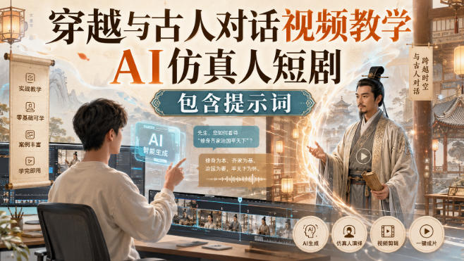 穿越与古人对话视频教学，AI仿真人短剧，包含提示词 - 福创网