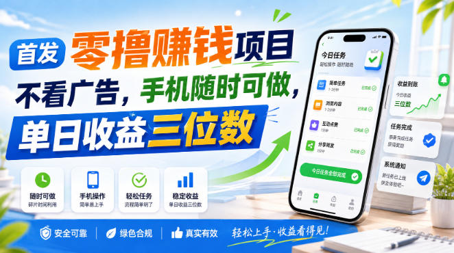 首发零撸賺钱项目，不看广告，手机随时可做，单日收益三位数 - 福创网