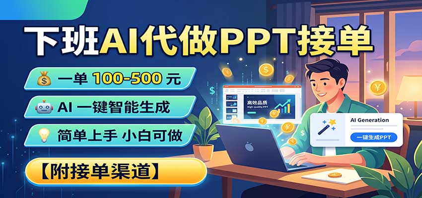 下班AI代做PPT接单，一单100-500，AI一键生成，小白也能做，附接单渠道 - 福创网