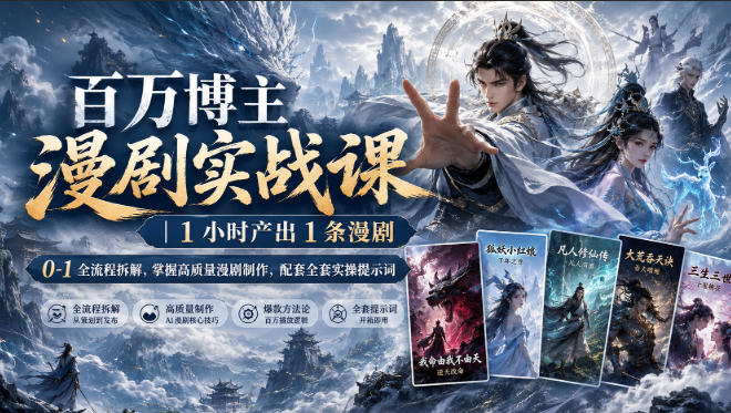 百万博主漫剧实战课，1小时产出1条漫剧，0‑1全流程拆解，掌握高质量漫剧制作，配套全套实操提示词 - 福创网
