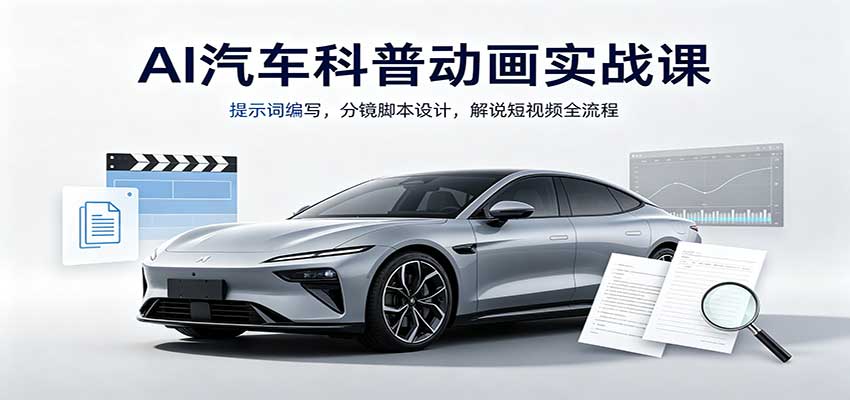 AI汽车科普动画实战课：提示词编写，分镜脚本设计，解说短视频全流程 - 福创网