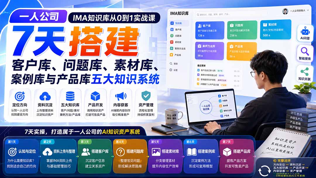一人公司IMA知识库从0到1实战课：7天搭建客户库、问题库、素材库、案例库与产品库五大知识系统 - 福创网