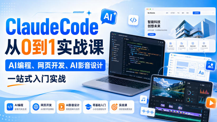 Claude Code从0到1实战课，AI编程、网页开发、AI影音设计一站式入门实战(更新) - 福创网