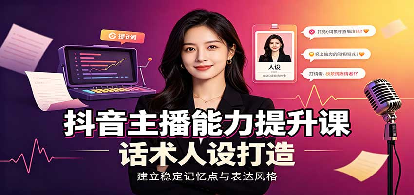 抖音主播能力提升课：账号底层逻辑，直播间搭建调试，话术人设打造全套教学 - 福创网