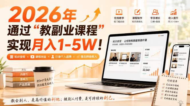 2026年通过“教副业课程”实现月入1-5W！毫无保留的全部教给你，长期稳定【揭秘】 - 福创网