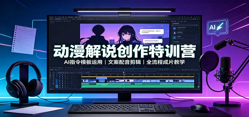 动漫解说创作特训营：AI指令模板运用，文案配音剪辑，全流程成片教学 - 福创网