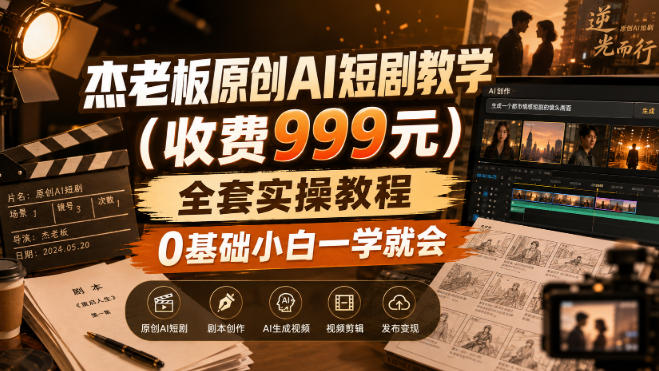 杰老板原创AI短剧教学(收费999元)，全套实操教程，0基础小白一学就会，非搬运技术 - 福创网