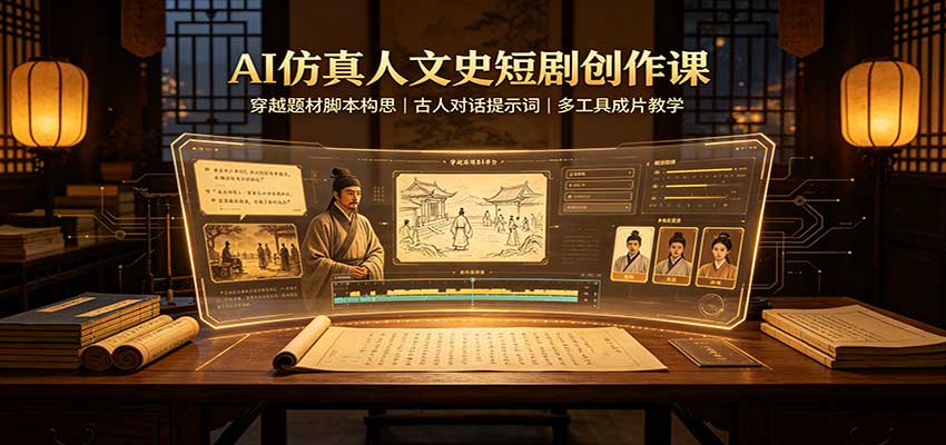 AI仿真人文史短剧创作课：穿越题材脚本构思，古人对话提示词，多工具成片教学 - 福创网
