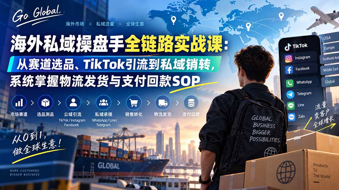 海外私域操盘手全链路实战课：从赛道选品、TikTok引流到私域销转，系统掌握物流发货与支付回款SOP - 福创网