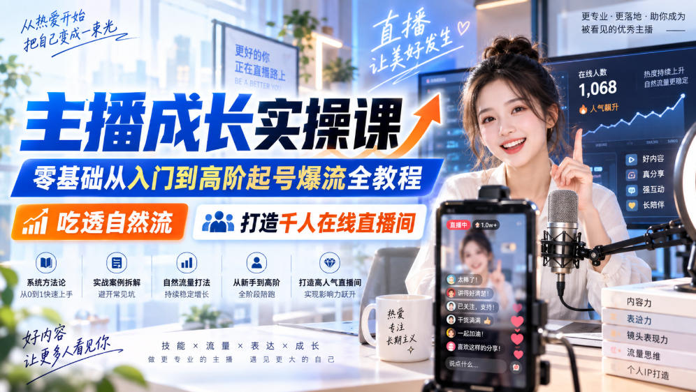 主播成长实操课｜零基础从入门到高阶起号爆流全教程，吃透自然流，打造千人在线直播间 - 福创网