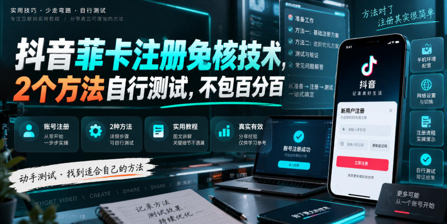 抖音菲卡注册免核技术，2个方法自行测试，不包百分百 - 福创网