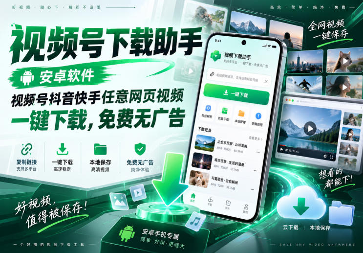 视频号下载助手，安卓软件，视频号抖音快手任意网页视频，一键下载，免费无广告 - 福创网