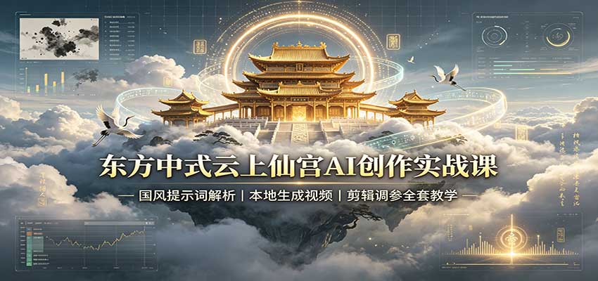 东方中式云上仙宫AI创作实战课：国风提示词解析，本地生成视频，剪辑调参全套教学 - 福创网