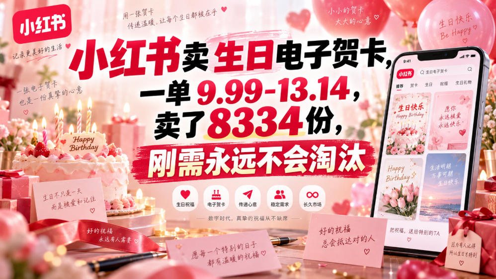 小红书卖生日电子贺卡，一单9.99-13.14，卖了8334份，刚需永远不会淘汰 - 福创网