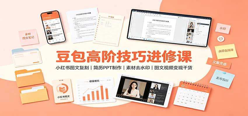 豆包高阶技巧进修课：小红书图文复刻，简历PPT制作，素材去水印，图文视频变现干货 - 福创网