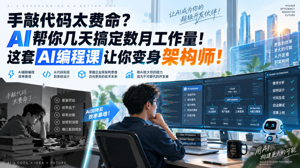 手敲代码太费命？AI帮你几天搞定数月工作量！这套AI编程课让你变身架构师！【原创双语字幕】 - 福创网