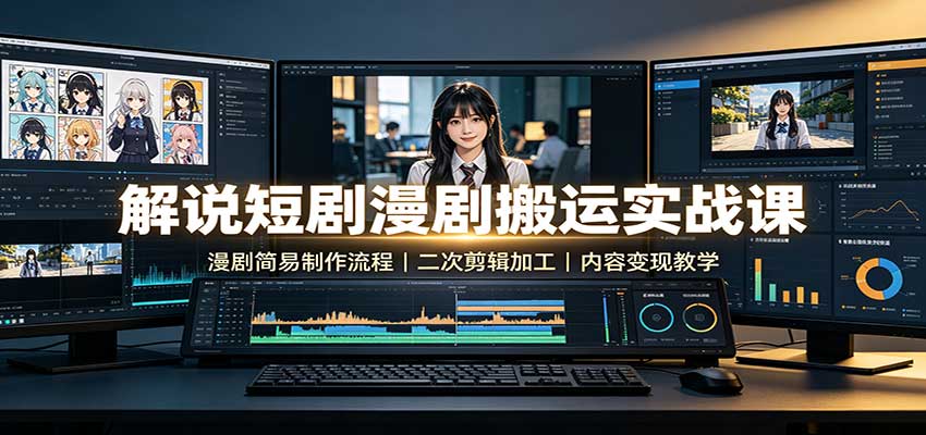 解说短剧漫剧搬运实战课：漫剧简易制作流程，二次剪辑加工，内容变现教学 - 福创网
