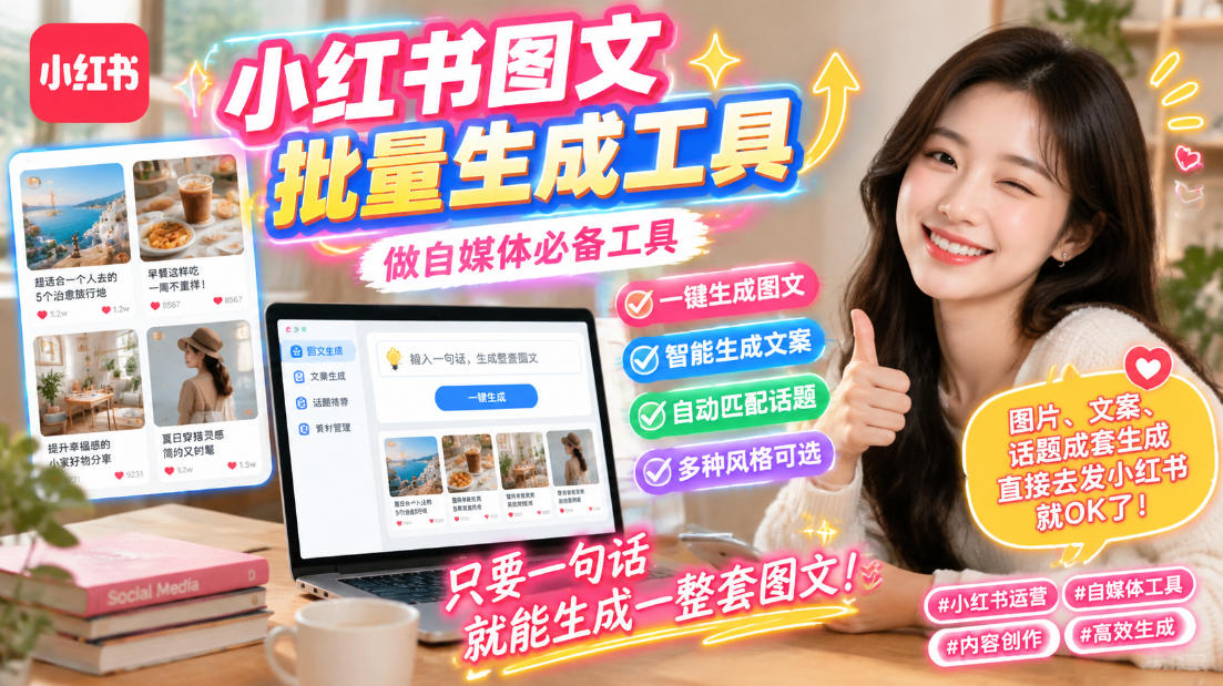 小红书图文批量生成工具，话题、文案、配图一键生成，直接发布，做自媒体必备工具 - 福创网