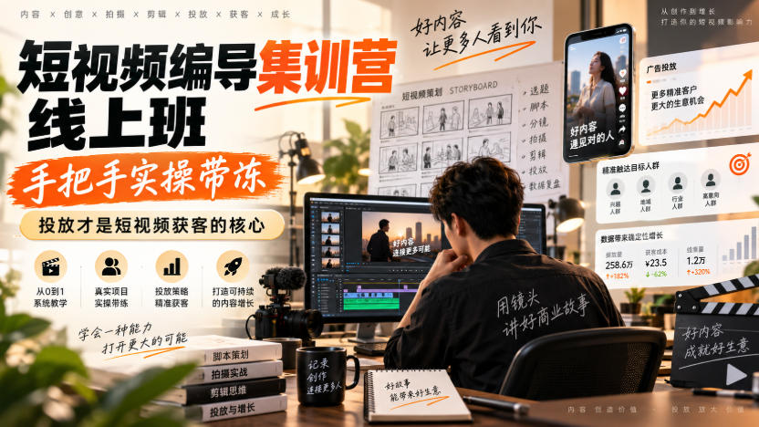短视频编导集训营线上班，手把手实操带冻，投放才是短视频获客的核心 - 福创网