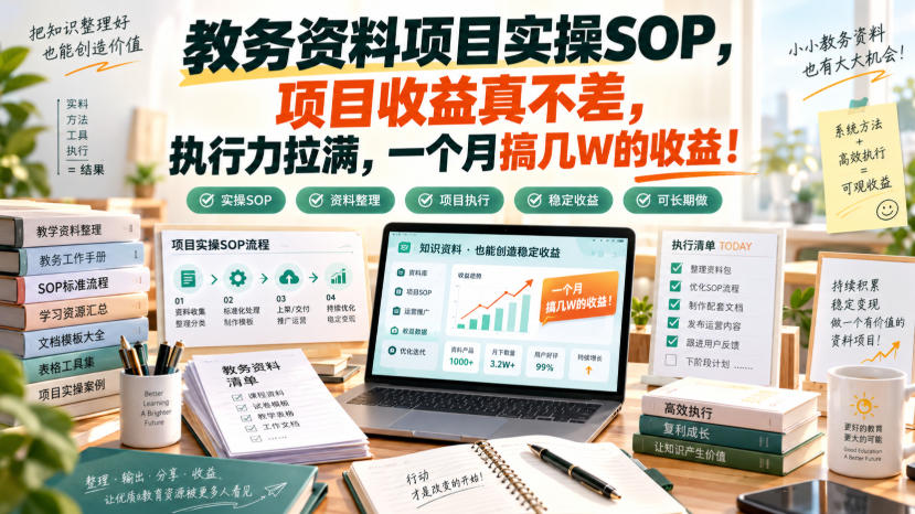 教务资料项目实操SOP，项目收益真不差，执行力拉满，一个月搞几W的收益 - 福创网