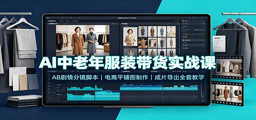 AI中老年服装带货实战课：AB剧情分镜脚本，电商平铺图制作，成片导出全套教学 - 福创网