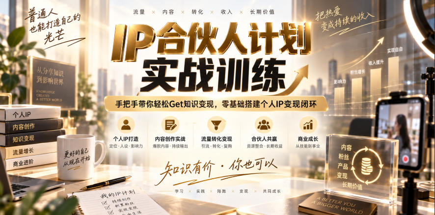 IP合伙人计划实战训练，手把手带你轻松Get知识变现，零基础搭建个人IP变现闭环(更新260908) - 福创网