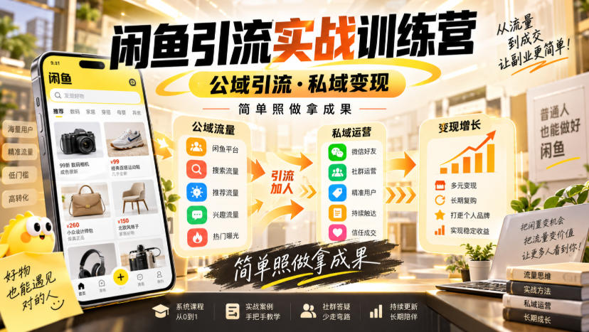 闲鱼引流实战训练营，公域引流·私域变现，简单照做拿成果 - 福创网