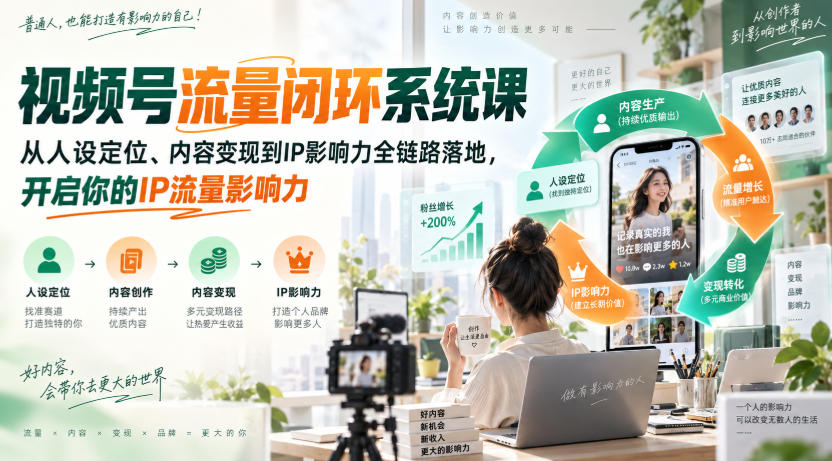 视频号流量闭环系统课，从人设定位、内容变现到IP影响力全链路落地，开启你的IP流量影响力 - 福创网