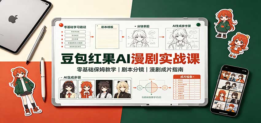 豆包红果AI漫剧实战课：零基础保姆教学，剧本分镜，漫剧成片指南 - 福创网