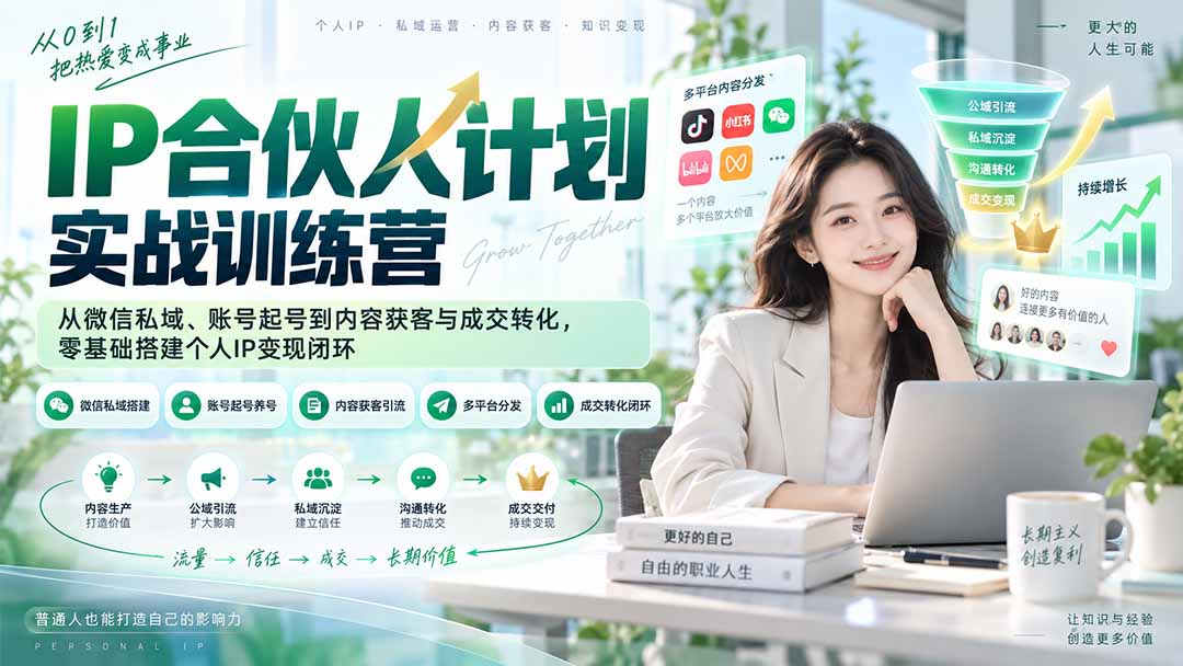 IP合伙人计划实战训练营-更新：从微信私域、账号起号到内容获客与成交转化，零基础搭建个人IP变现闭环 - 福创网