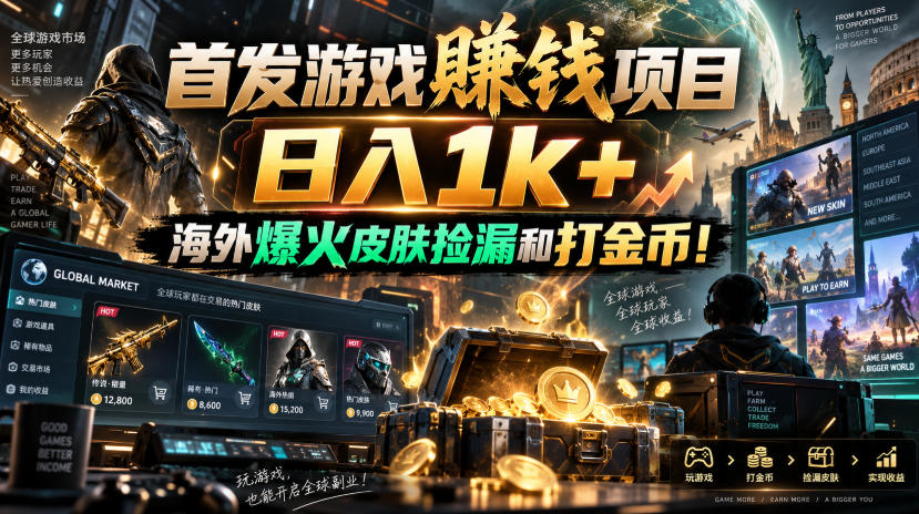 首发游戏賺钱项目，日入1k+，海外爆火皮肤捡漏和打金币！【揭秘】 - 福创网