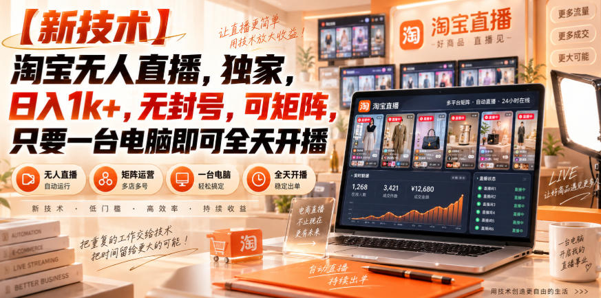 【独家新技术】淘宝无人直播，日入1k+，无封号，可矩阵，只要一台电脑即可全天开播【揭秘】 - 福创网