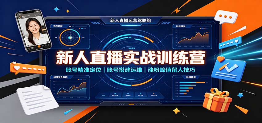 新人直播实战训练营：账号精准定位，账号搭建运维，涨粉峰值留人技巧 - 福创网