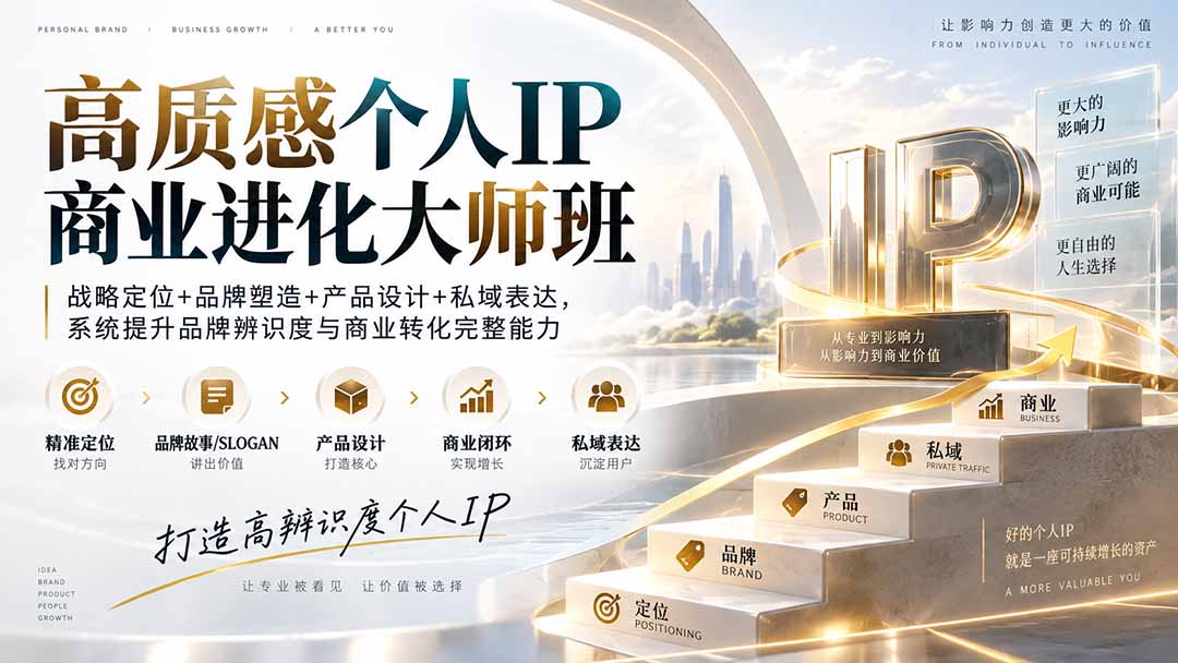 高质感个人IP商业进化大师班：战略定位+品牌塑造+产品设计+私域表达，系统提升品牌辨识度与商业转化完整能力 - 福创网