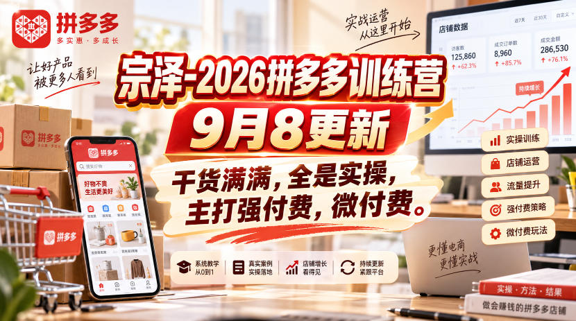 宗泽-2026拼多多训练营9月8更新，干货满满，全是实操，主打强付费，微付费 - 福创网