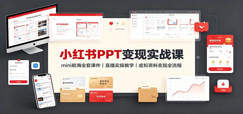 小红书PPT变现实战课：mini航海全套课件+直播实操教学，虚拟资料变现全流程 - 福创网