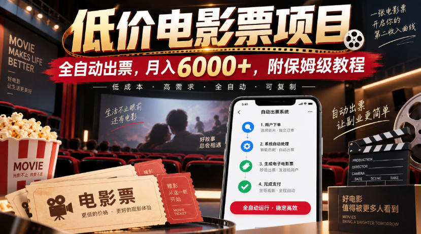 低价电影票项目，全自动出票，月入6000+，附保姆级教程【揭秘】 - 福创网