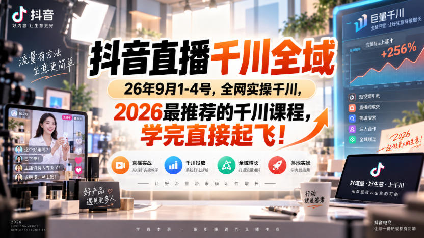 抖音直播千川全域26年9月1-4号，全网实操千川，2026最推荐的千川课程，学完直接起飞！ - 福创网