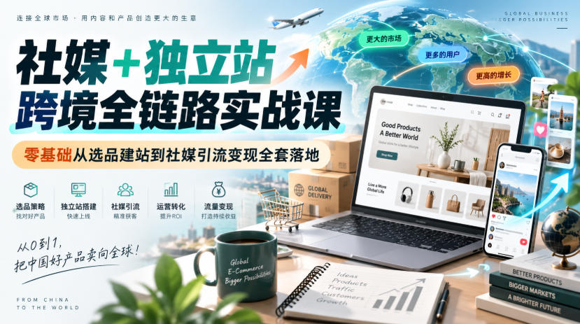 社媒+独立站跨境全链路实战课｜零基础从选品建站到社媒引流变现全套落地 - 福创网
