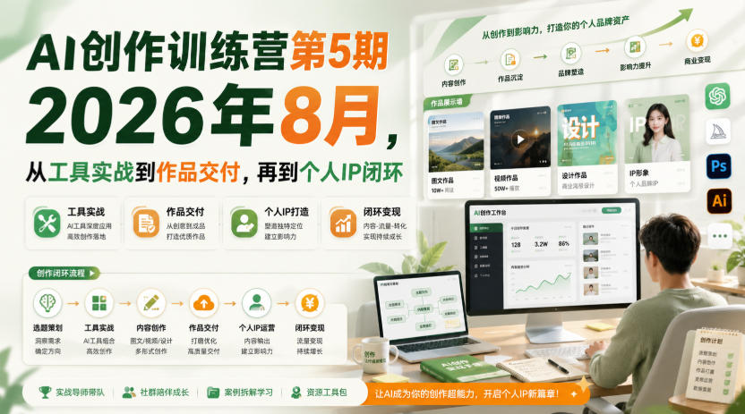 AI创作训练营第5期2026年8月，从工具实战到作品交付，再到个人IP闭环(更新0910) - 福创网