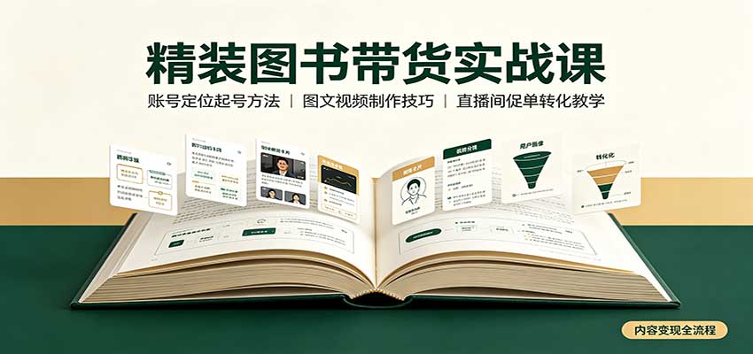 精装图书带货实战课：账号定位起号方法，图文视频制作，促单转化教学 - 福创网